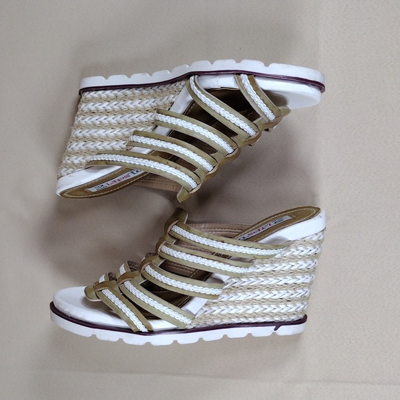 2 Lips Too White Beige Y2K Inspired Summer Boho Chic Strappy Wedge Slide Sandals - Picture 1 of 11